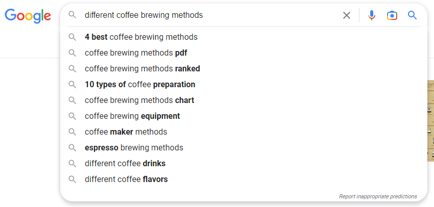 Finding your brand’s keywords with Google auto complete