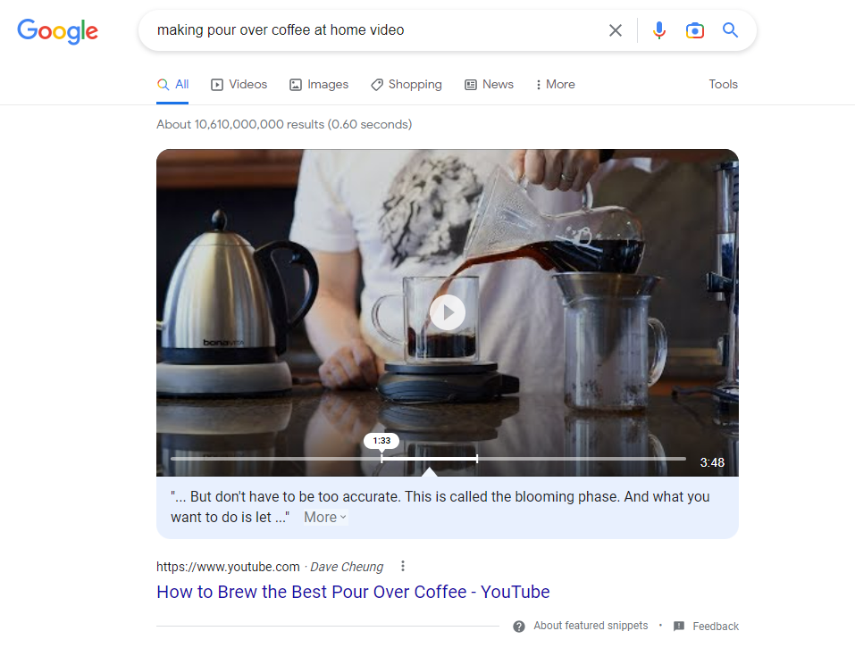 Google video snippets example