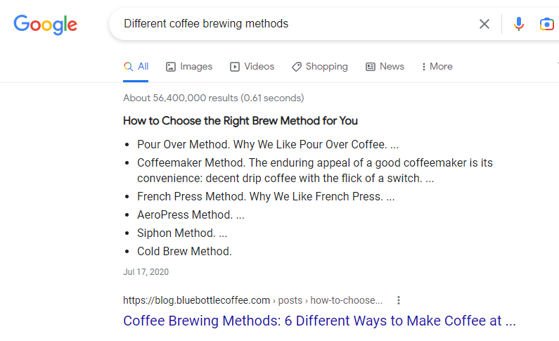Google list snippets example
